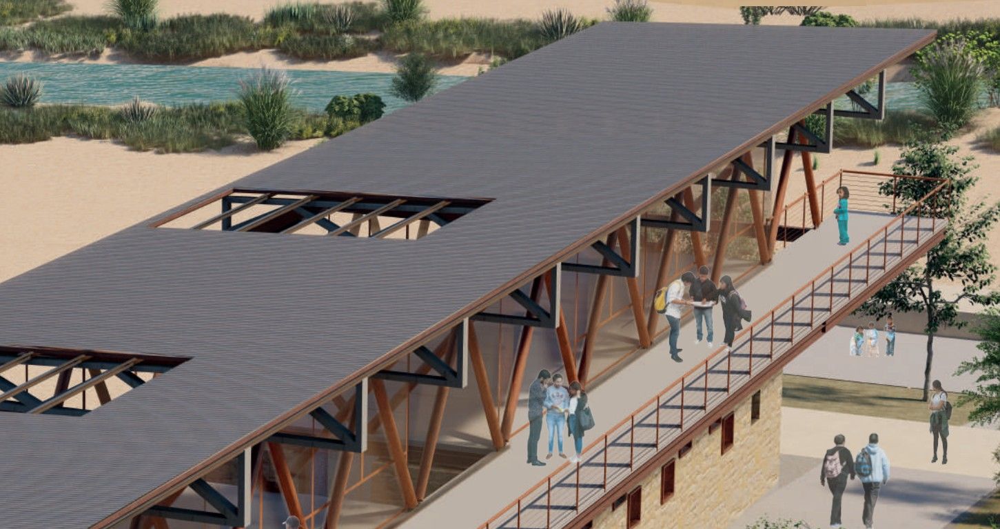 Vista exterior de la pasarela — Espacio Educativo Complementario
