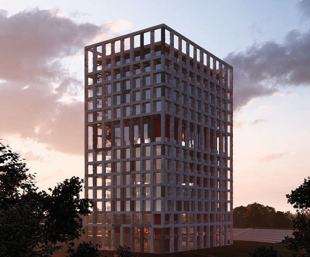 Vista exterior de la torre al atardecer — Edificio Parque Quinta Normal