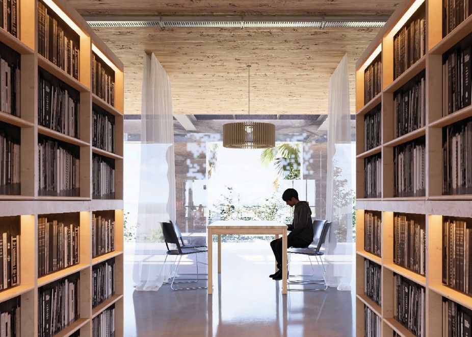 Interior de la biblioteca — Edificio Parque Quinta Normal