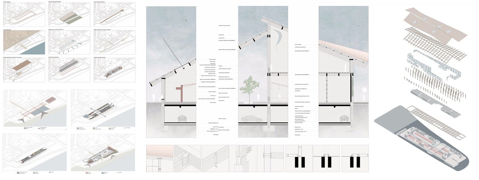 Planos de isométrica y detalles — Mercado Urbano de Valdivia