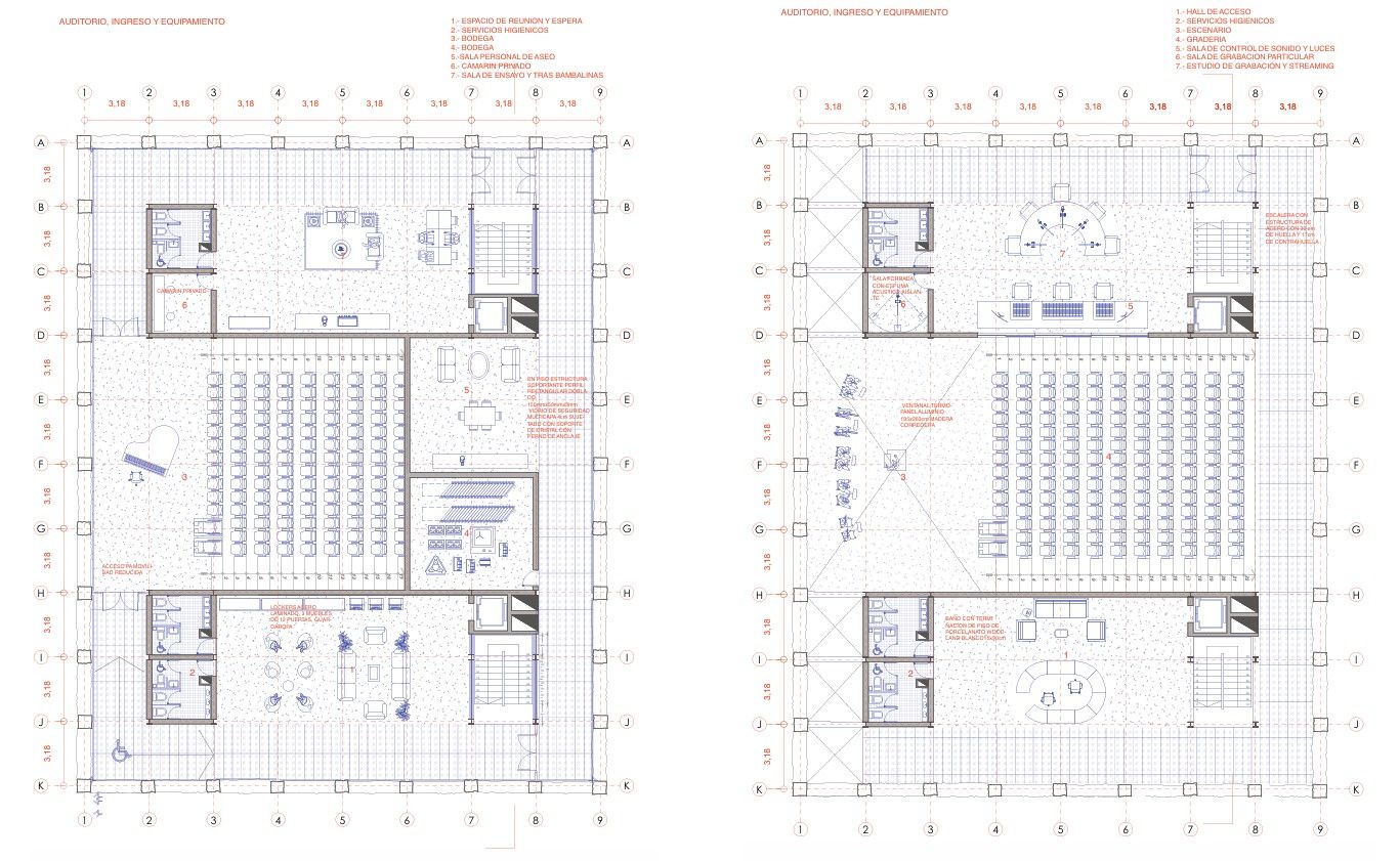 Plano de planta del auditorio — Edificio Parque Quinta Normal
