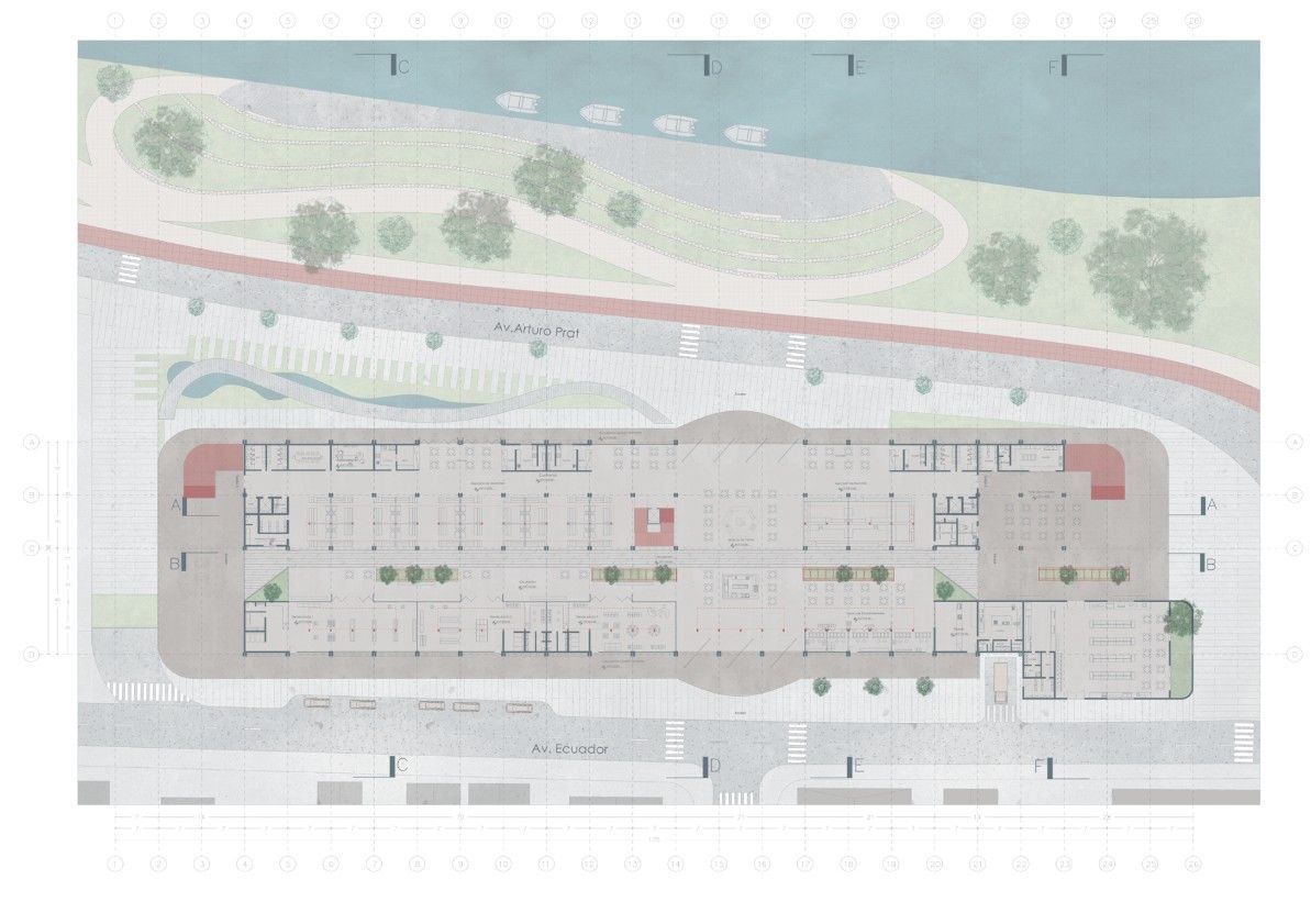 Planta de emplazamiento en contexto urbano — Mercado Urbano de Valdivia